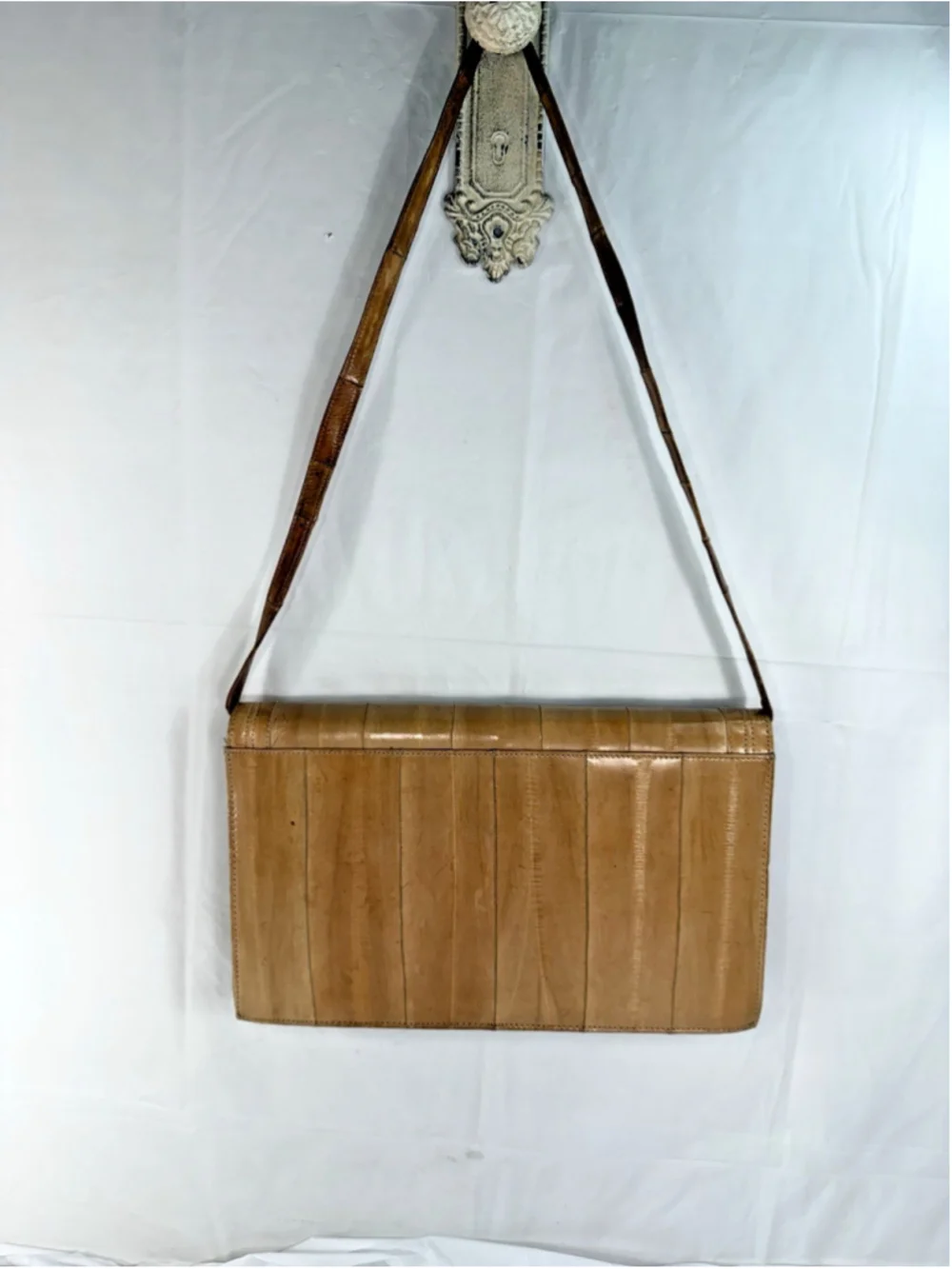 Vintage 80's Sunco Genuine Eel Skin Messenger Bag in beige